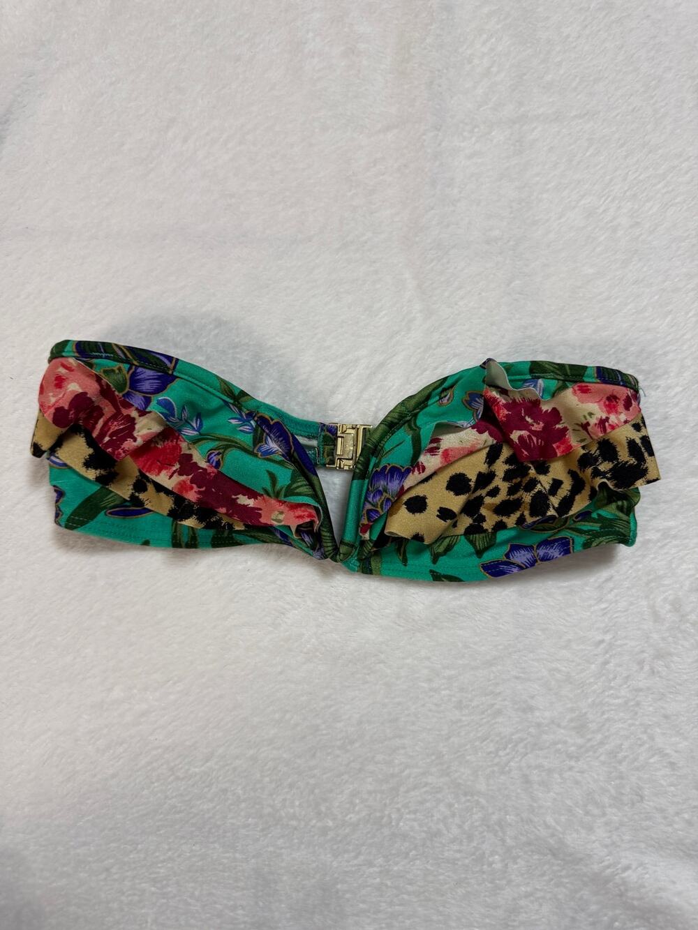 Zimmermann Floral Jungle Leopard Print Ruffle Bandeau Bikini Top Size 0